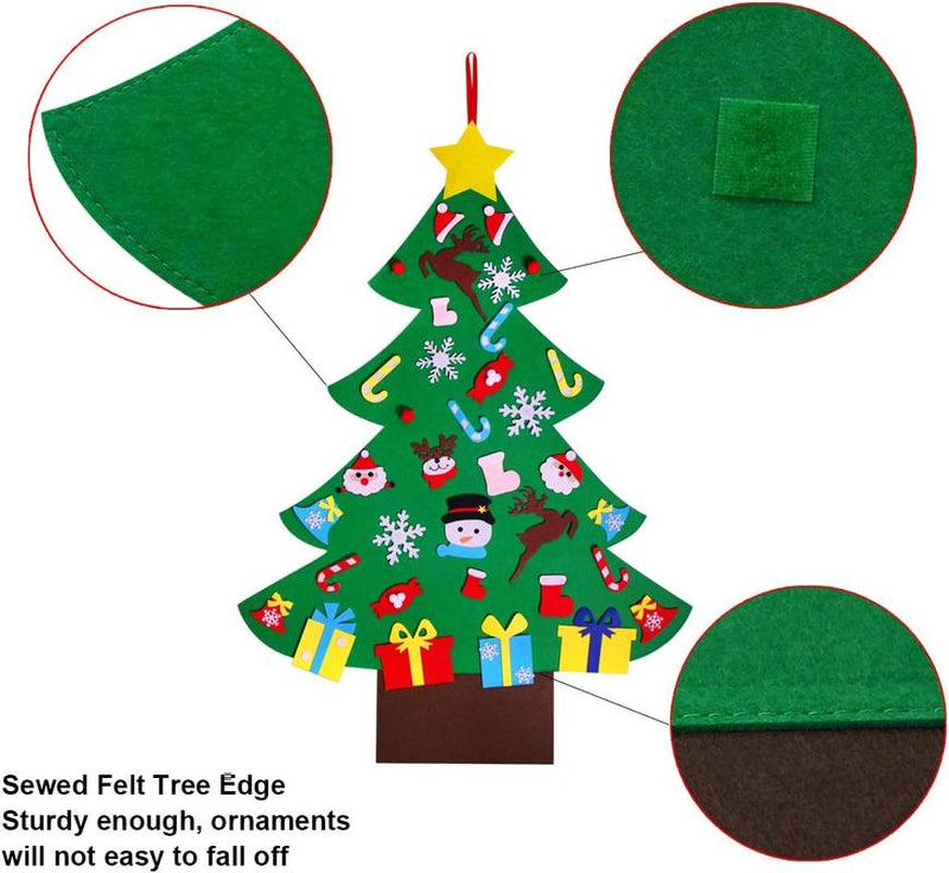 Felt Artificial Christmas Tree Set - Christmas Decorations 2025 with 26 Detachable Ornaments & LED Lights | DIY Wall Hanging Kit for Kids, Home Party Gift