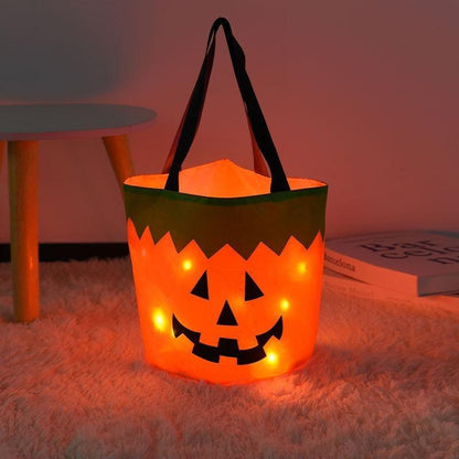 Halloween Candy Bucket with LED Lights Trick or Treat Bags for Kids and Adults Halloween Basket Reusable Night Light Pumpkin Candy Baskets Tote Bags for Kids Party Supplies Gifts