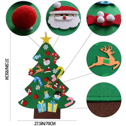 Felt Artificial Christmas Tree Set - Christmas Decorations 2025 with 26 Detachable Ornaments & LED Lights | DIY Wall Hanging Kit for Kids, Home Party Gift