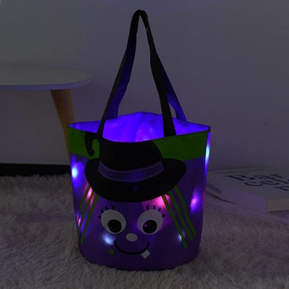 Halloween Candy Bucket with LED Lights Trick or Treat Bags for Kids and Adults Halloween Basket Reusable Night Light Pumpkin Candy Baskets Tote Bags for Kids Party Supplies Gifts
