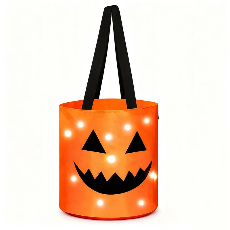 Halloween Candy Bucket with LED Lights Trick or Treat Bags for Kids and Adults Halloween Basket Reusable Night Light Pumpkin Candy Baskets Tote Bags for Kids Party Supplies Gifts