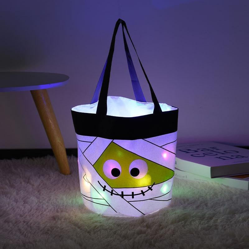 Halloween Candy Bucket with LED Lights Trick or Treat Bags for Kids and Adults Halloween Basket Reusable Night Light Pumpkin Candy Baskets Tote Bags for Kids Party Supplies Gifts
