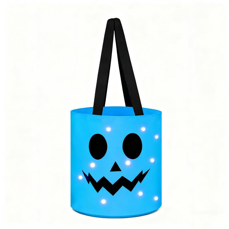 Halloween Candy Bucket with LED Lights Trick or Treat Bags for Kids and Adults Halloween Basket Reusable Night Light Pumpkin Candy Baskets Tote Bags for Kids Party Supplies Gifts