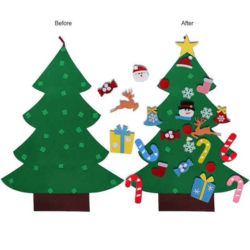 Felt Artificial Christmas Tree Set - Christmas Decorations 2025 with 26 Detachable Ornaments & LED Lights | DIY Wall Hanging Kit for Kids, Home Party Gift