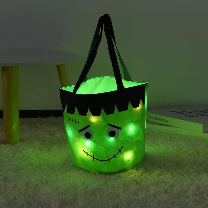 Halloween Candy Bucket with LED Lights Trick or Treat Bags for Kids and Adults Halloween Basket Reusable Night Light Pumpkin Candy Baskets Tote Bags for Kids Party Supplies Gifts